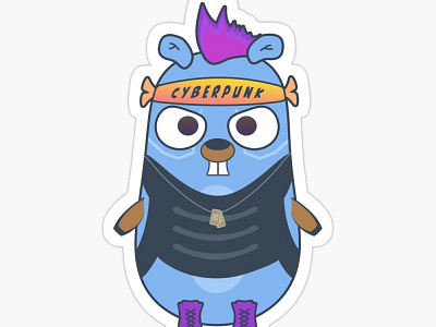 Golang gopher - cyberpunk T-shirt, sticker. Programming gift cute go golang golang gopher gopher kubernetes language logo mascot meme numor panic programming