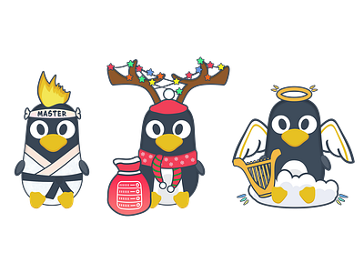 Linux Tux penguin programmer - little angel. Linux logo mascot