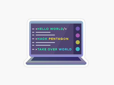 Programmer sticker laptop for hacker. Anonymous. Hello world.