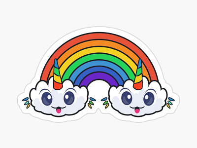 Kids Rainbow sticker. Unicorn clouds. Lgbt sticker, tshirt, flag