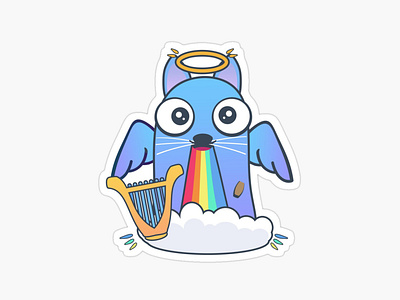 Cute cat angel with rainbow sticker. LGBT rainbow. Animal art