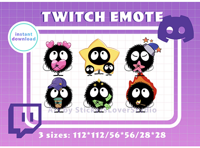 Cute Chibi Soot sprites Twitch Emotes pack / Youtube Discord anime discord emote my neighbor totoro pack soot spirited away sprite stickers susuwatari twitch
