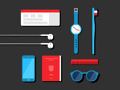 Travel kit flat illustration illustrator passport toothbrush travel vector watch
