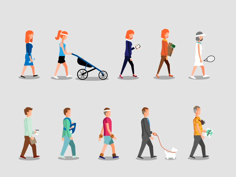 Retirement walk 2d after effects animation exercise fitness flat gif motion graphics texture walkcycle workout