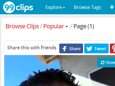 99Clips - HomePage design 99clips blue clips header social video