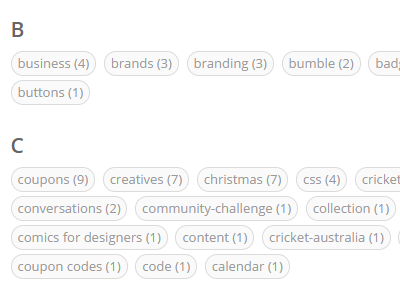 Tags List Design for Geekful designer developer dribbble follow geek geekful github google news share signup twitter