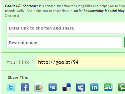 Goo.st url shortener clean icons shorten simple social url