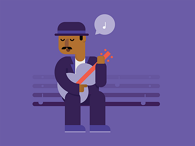 Bluesman on a blues bench.. blues character design cute guitar illustration music
