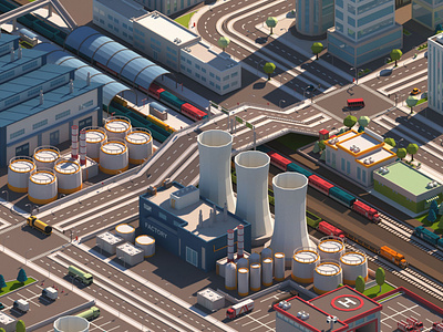 Cartoon Industrial 3d 3d modeling cartoon cartoon city enviroment game development lowpoly render