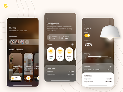 Smart Home - mob app app brightness clean design figma home automation icon intensity light minimal mob room smartapp smarthome stats typography ui ux uxui weather