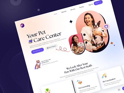 Pet Care Website Landing Page Design affordable office services branding design illustration ui ux web