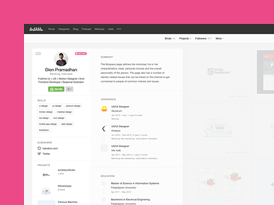 Dribbble "New" Feature clean cv dribbble experience new feature redesign resume