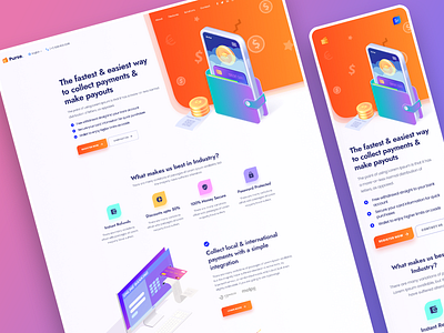 Purse Wallet Landing Page Template branding design flat illustration landing page logo minimal mobile app mobile waller payment payout purse typography ui ux vector wallet landing page wallets