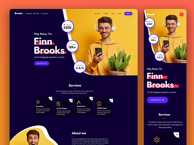 Brooks - Personal Portfolio Landing Page Template branding brooks design flat graphic design illustration landing page logo minimal mobile app portfolio design typography ui ux vector