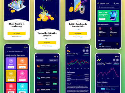 Upshar - Share Trading Mobile App UI Kit branding design flat illustration minimal mobile app money app share market app trading app kit typography ui ux vector
