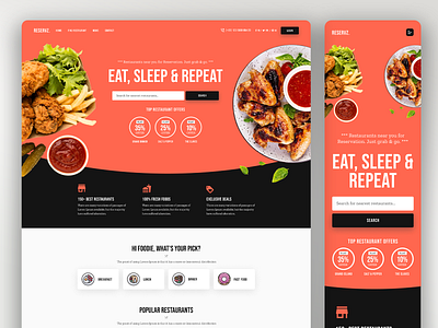 Reservz - Restaurant & Food Landing Page branding design flat food landing illustration landing page logo minimal restaurant landing page typography ui ux vector