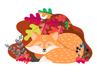 The sleeping Fox. Vector. Flat style