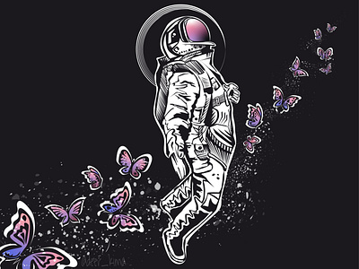 Cosmonaut butterflies cosmonaut design illustration illustrator space stars universe vector