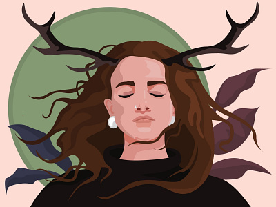 Self-portrait deer girl horn illustration illustrator vector
