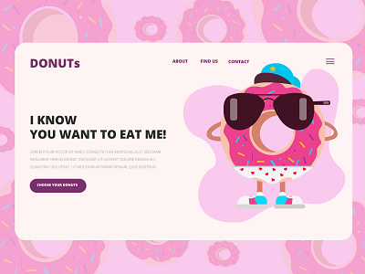 Donuts landing product page 2d banner design donuts flat food funny illustration inspiration landing page prodact page ui vector web