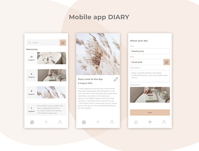 Mobile app DIARY 2021 trend aesthetic app design diary interface minimal mobile app simple ui useful