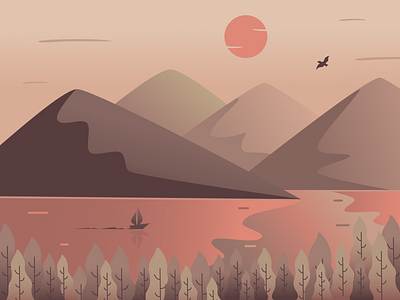 Mountain View at Dusk affinitydesigner dusk flat illustration lake landscape mountain scenary travel