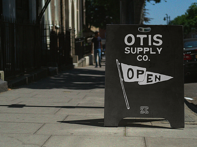 Otis Supply Co. Sandwich Sign badge design branding clothing store design illustration logo minimal neutral outdoor sign typography