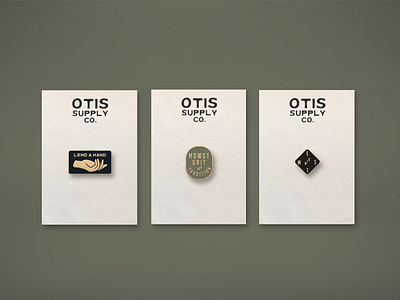 Otis Supply Co. Pin Designs badge badge design branding clothing store design enamel pins enamelpin illustration logo minimal neutral typography