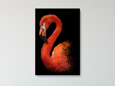 Flam art prints design digital painting flamingo graphic art graphic painting illustration love photoshop red red orange vermillion