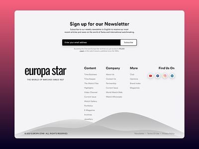 Footer Section: Europa star website design footer footer design footer section gradient background redesign socials ui waves web design website
