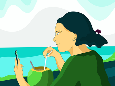Our Amazing Ocean girl drinking coconut water girl playing on phone girl staring at the sea ocean sea view tropical sea view tropical view woman drinking coconut water woman enjoying the sea view woman gazing at the sea woman playing on phone woman staring at the ocean woman staring at the sea