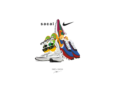 Nike Sacai Waffle art branding design flat illustration illustrator minimal nike nike running sacai type vector