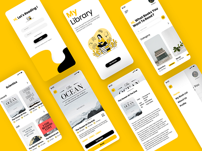 LIBRARY MOBILE APP app books library mobile app ui uidesign uiux ux uxdesign visual design yellow