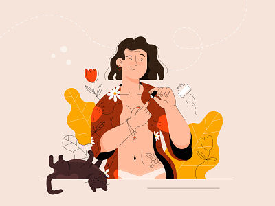 Girl with cat DTIYS adobe illustrator character character design flat flat illustration illustration lineart vector illustration