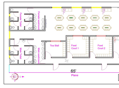 food court plan with furniture 2d architectural design autocad