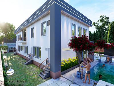 Exterior View, Back view, animation3d animation arch architect architectural animation decoration design exterior facade floor plan gernamy home lumion luxury outdoor patio rendering view visulization