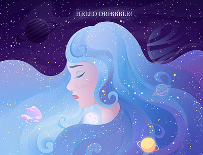 Hello Dribbble! hello dribbble illustration planet space universe vector vector artwork