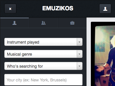 Emuzikos mobile version beta flat menu mobile music search sidebar