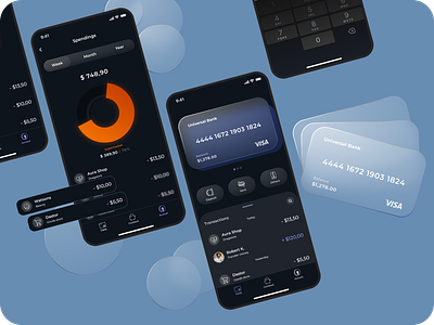 Online Banking app application darkmode design glassmorphism icons mobile typography ui ux ui design ux design