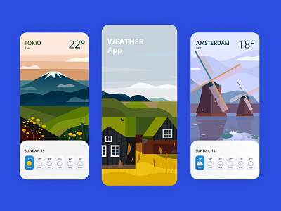 Weather App amsterdam app design designweather flat illustration illustration illustrator lovelovelove tokio weather app