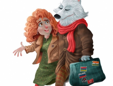 The white Wolf and a stranger adobe character illustration print