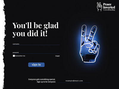 Crowd funding - Login branding design dribbbleweeklywarmup flat fonts letters logo peace photoshop ui ux vector