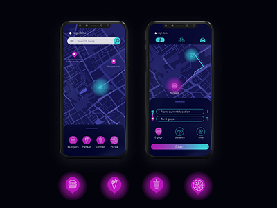 nightbite app graphicdesign icon map navigation neon ui user inteface ux ui