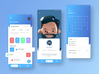 Attendence App UI Design attendence app ui design calendar design figma graphic design home illustration mobile app profile ui ui design ui design mobile ui mobile