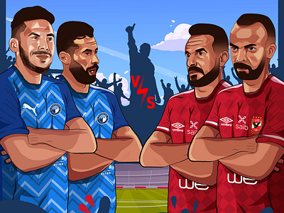 MATCH DAY -AHLY vs PYRAMIDS afsha ahly ahmed assem alahly art design digital painting football illustration ma3lol matchday vector illustration