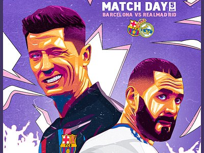 Benzema vs Levenowski art barca design digital painting football illustration realmadrid vector illustration
