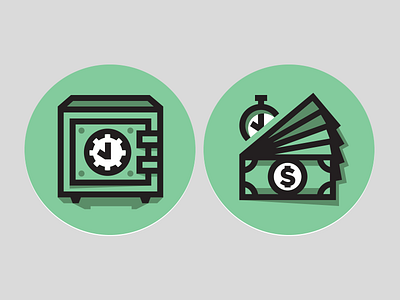 Benefits Illustrations bills clock dollar icons illustration money safe trendy mint