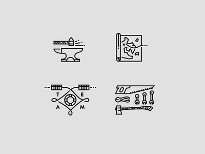 Manlycons anvil axe hammer icons illustration life preserver map saw services snips tin cans wrench