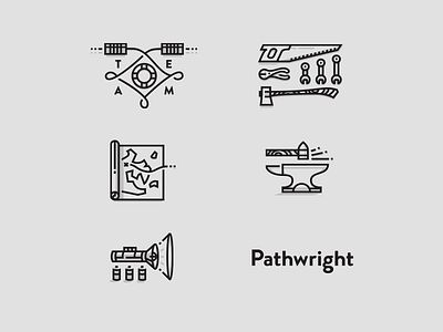 Manlycons Extra anvil axe battery flashlight hammer icons illustration life preserver light logo map saw services snips tin cans wrench