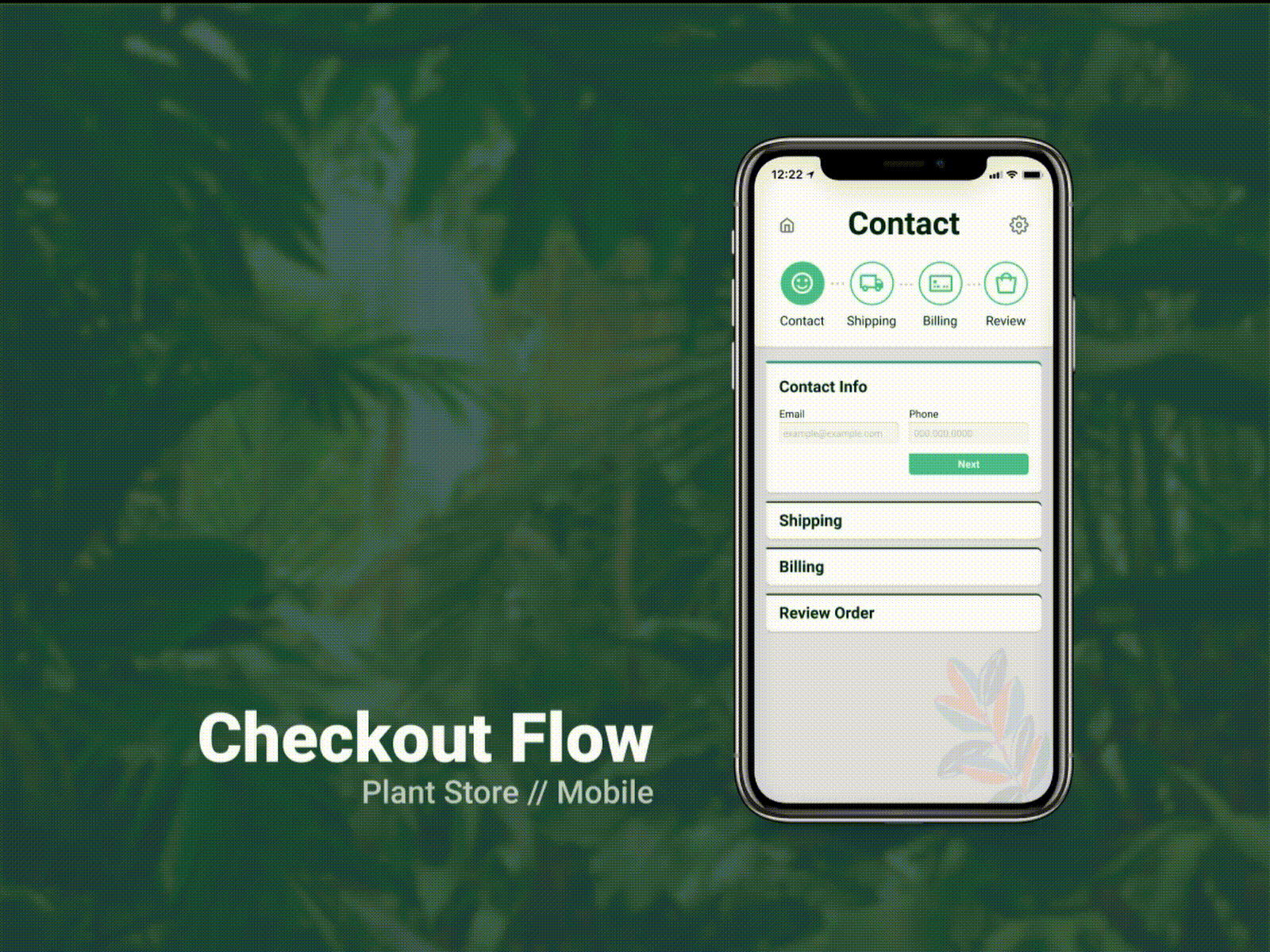 Plant Store | Mobile Checkout checkout flow daily ui dailyui 002 ecommerce mobile app mobile ui plant shop ui ui design